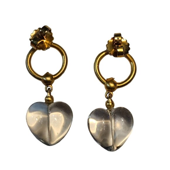 Clear Lucite Heart Drop Earrings Gold Tone 1980s Post Back‎ - Picture 6 of 6